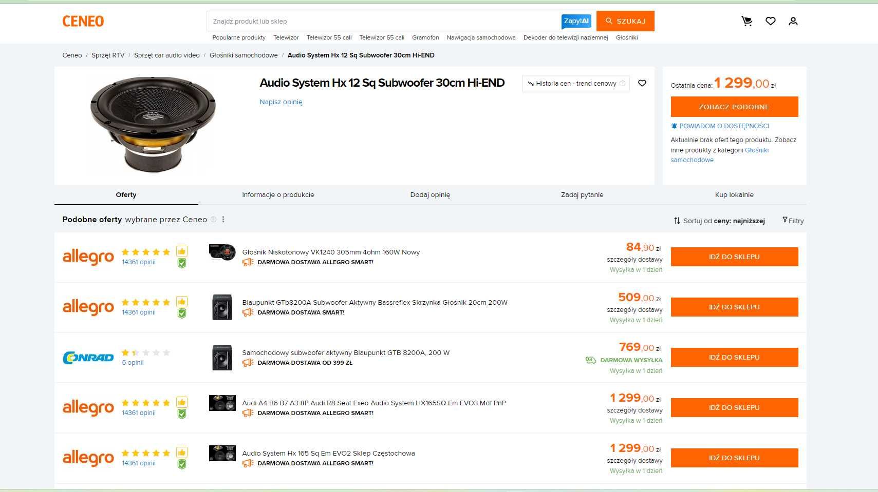 Głośnik HELIX Audio System HX12SQ 30cm (uszkodzona cewka)