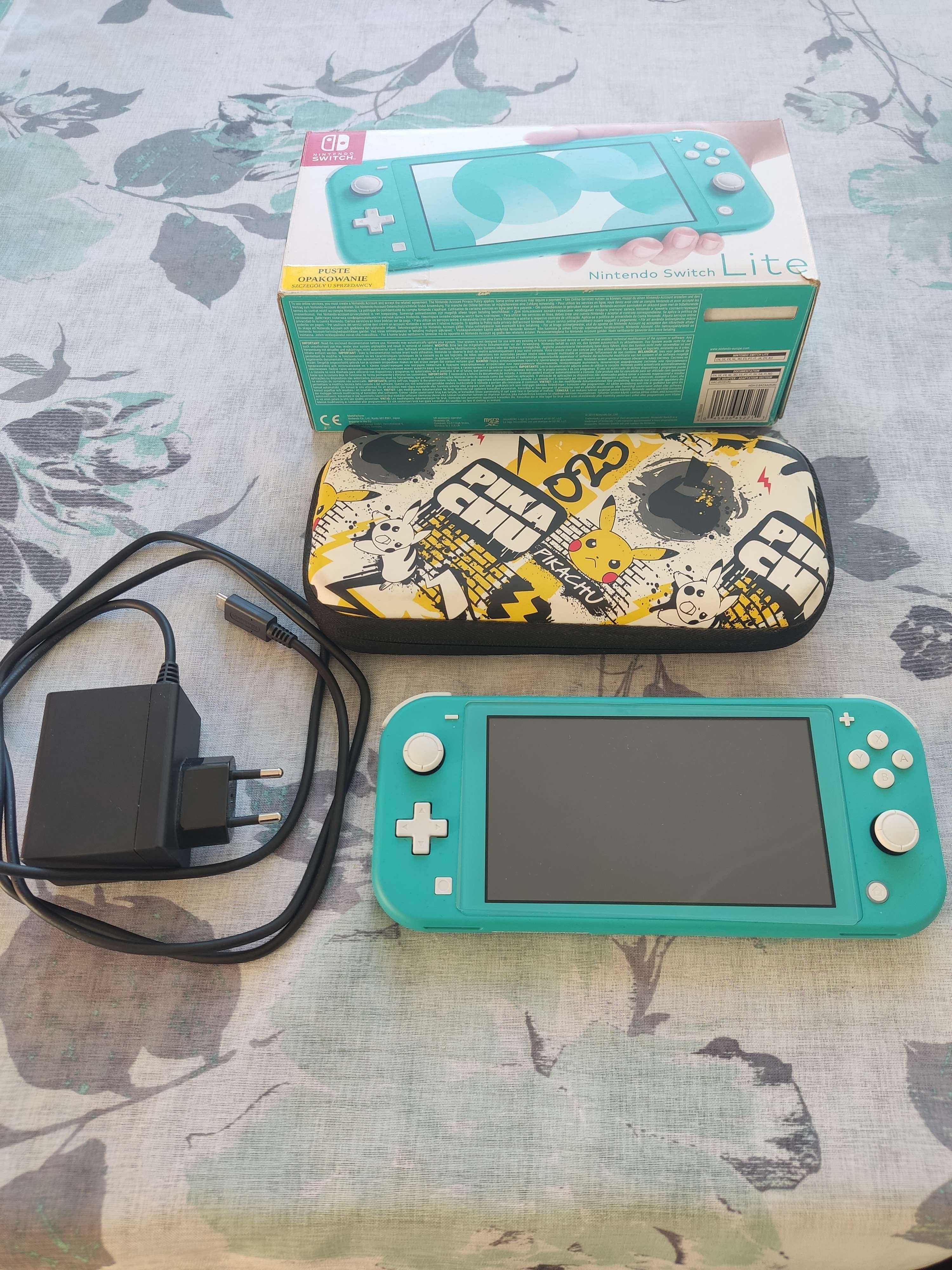 Nintendo Switch Lite Turkusowy + ładowarka + custom etui + pudełko