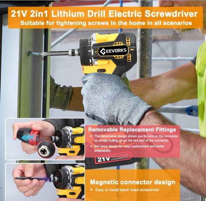 1092- aparafusadora 2 IN 1 chave elétrica 21v com 1 bateria carregador