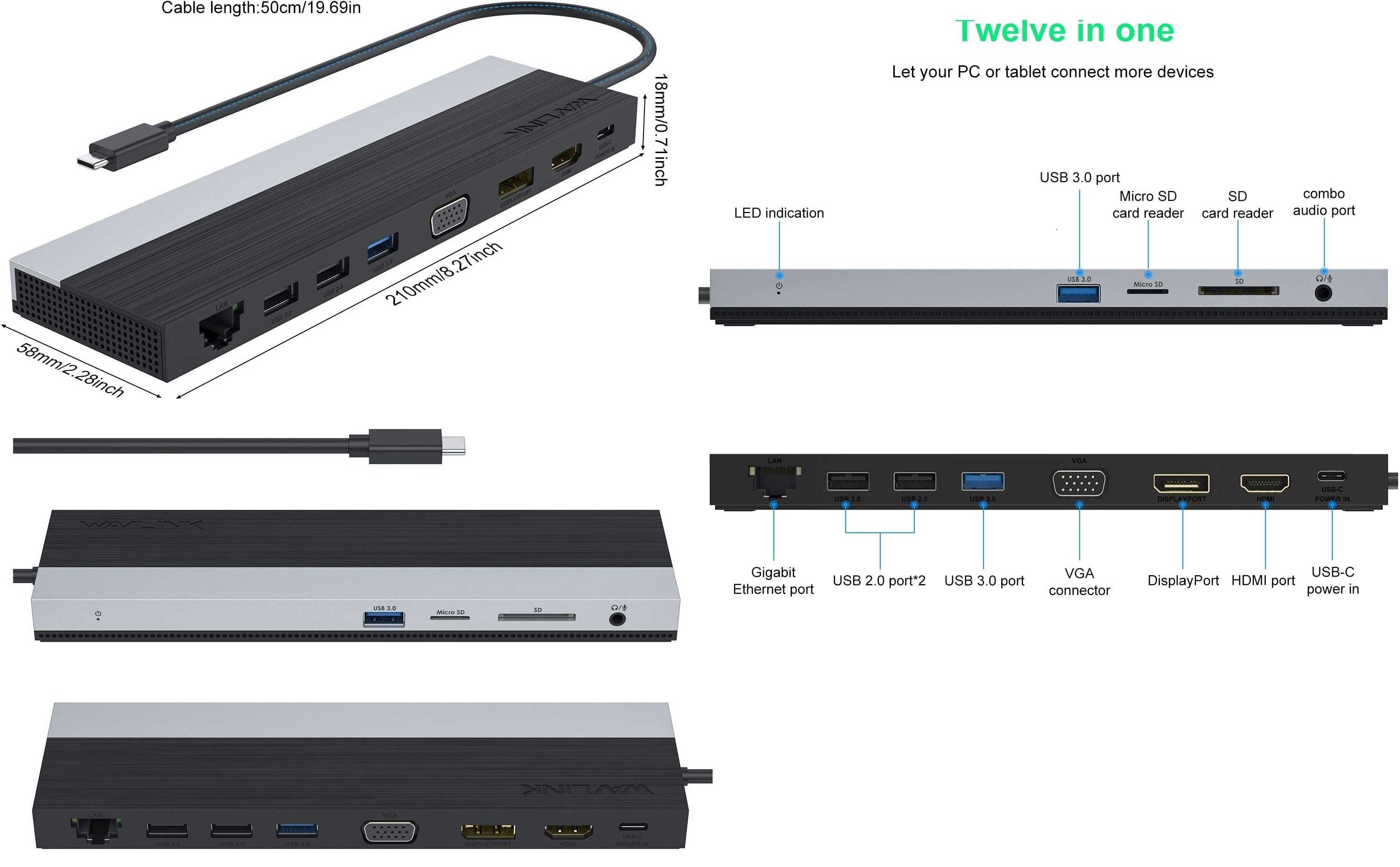 З США 12 в 1 WAVLINK USB-C 4K док станція хаб тройний монітор PD 100w