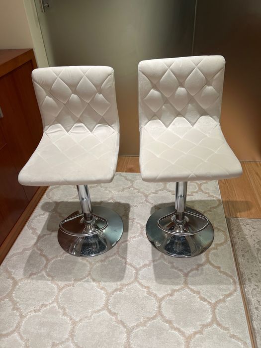 Conjunto de 2 bancos bar bege veludo