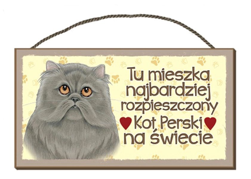 Tabliczka uwaga pies zabawna drewniana Kot Perski 53