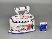 Ceramiczne otwierane żelazko ręcznie robione malowane vintage