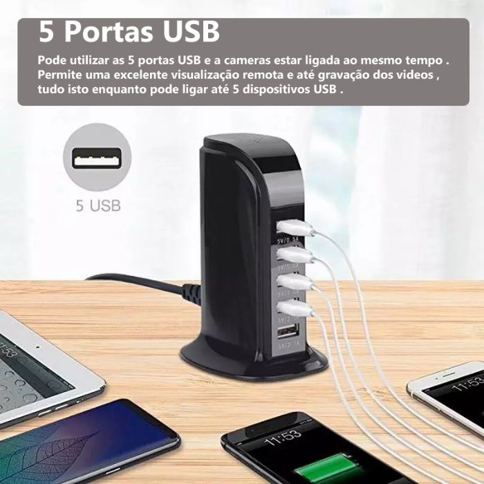 Camera oculta extensão USB 5 portas multiplicador camara 4k telemovel