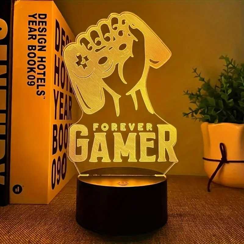 Lampka Nocna 3D LED GAMER FOREVER 7 Kolorów USB Prezent