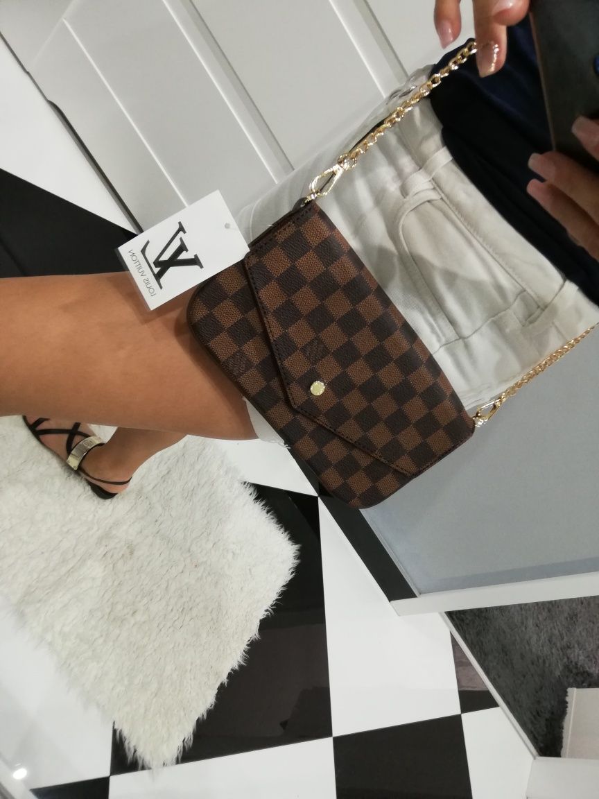 Torebka damier Krata brąz Felice kopertówka Louis Vuitton monogram