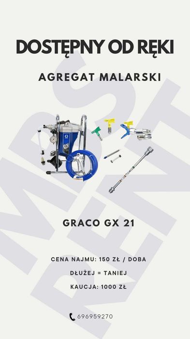 agregat malarski Graco gx21 pełen osprzęt cleanshot przedłużki dysze