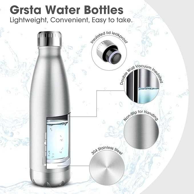 GRSTA Butelka na wodę ze stali nierdzewnej w czarnym etui 500 ml /334b