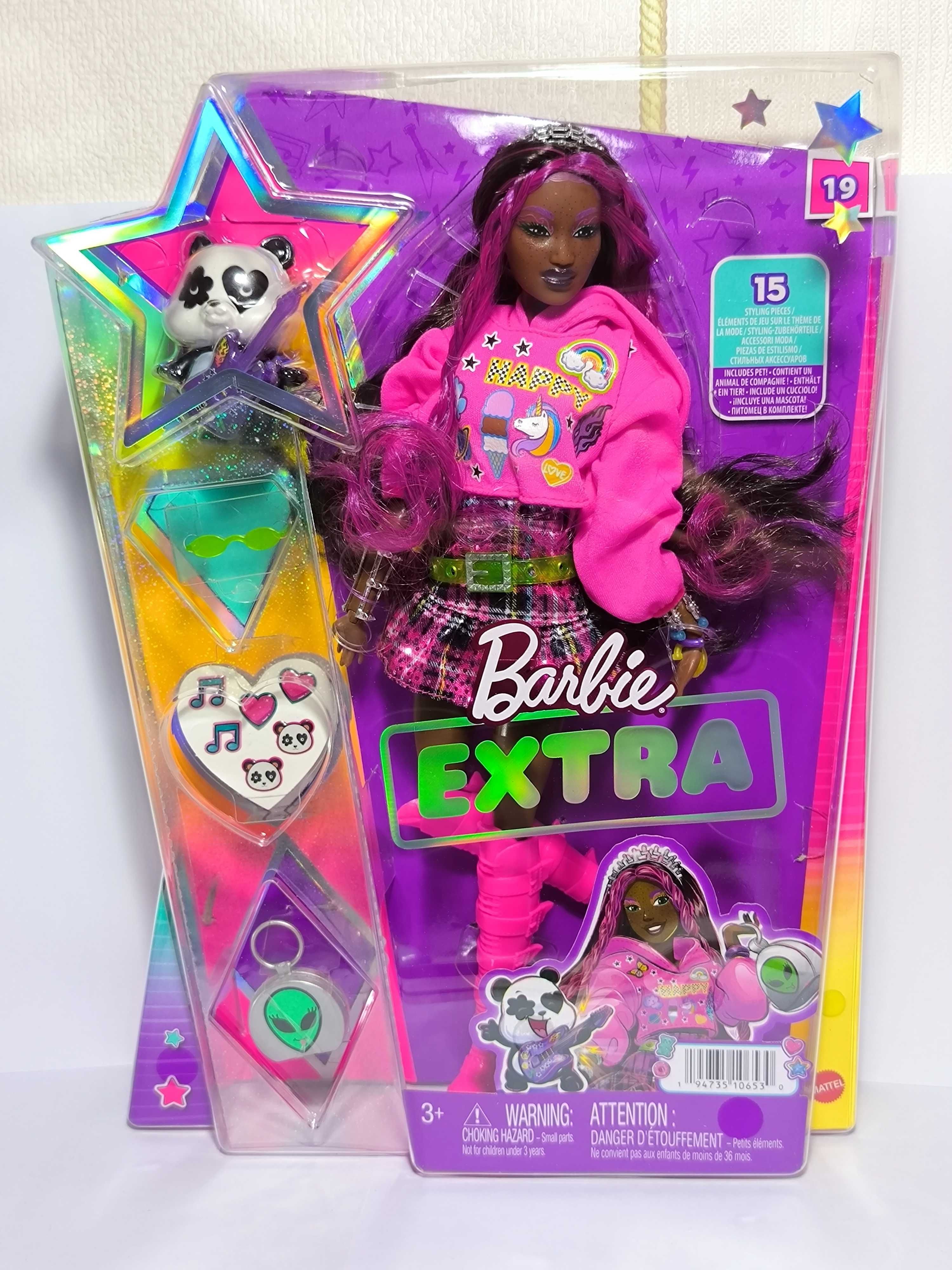 Barbie extra Кукла Барби Брюнетка Панда Худи Юбка клетчатая