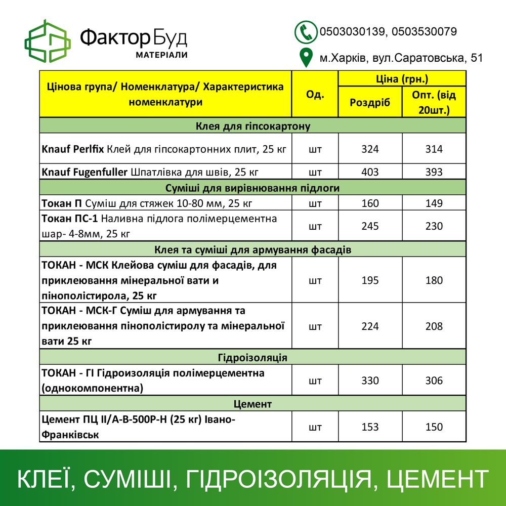 Клеи, смеси, гидроизоляция, цемент KNAUF ТОКАН