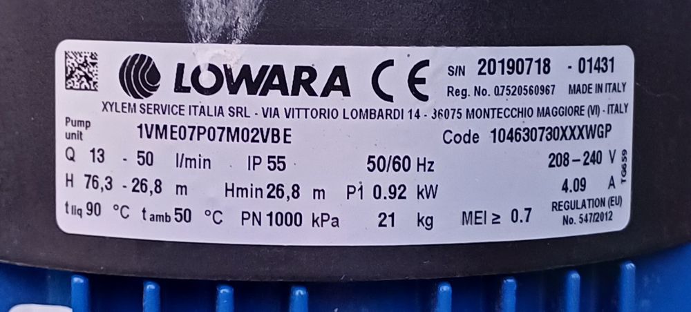 Pompa wody Lowara 13-50 l/min 1VME wodna