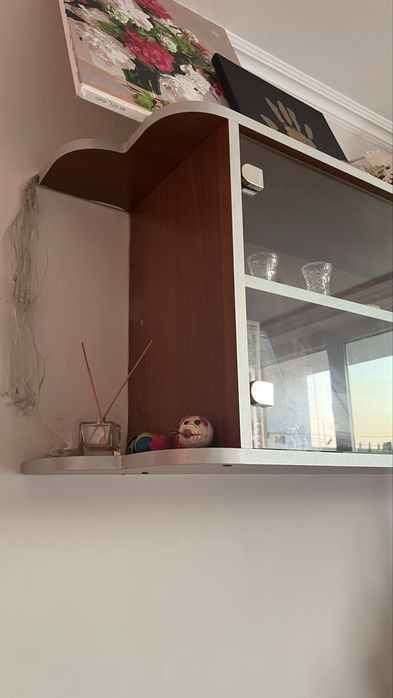 Навесные полки антресоль со стеклянными дверями и подсветкой