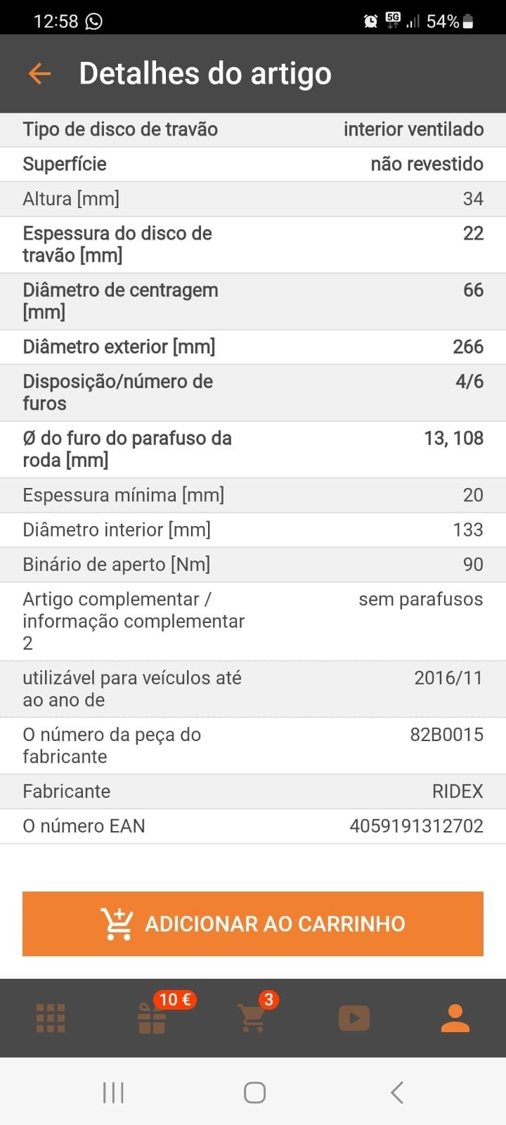 Discos travões + calços