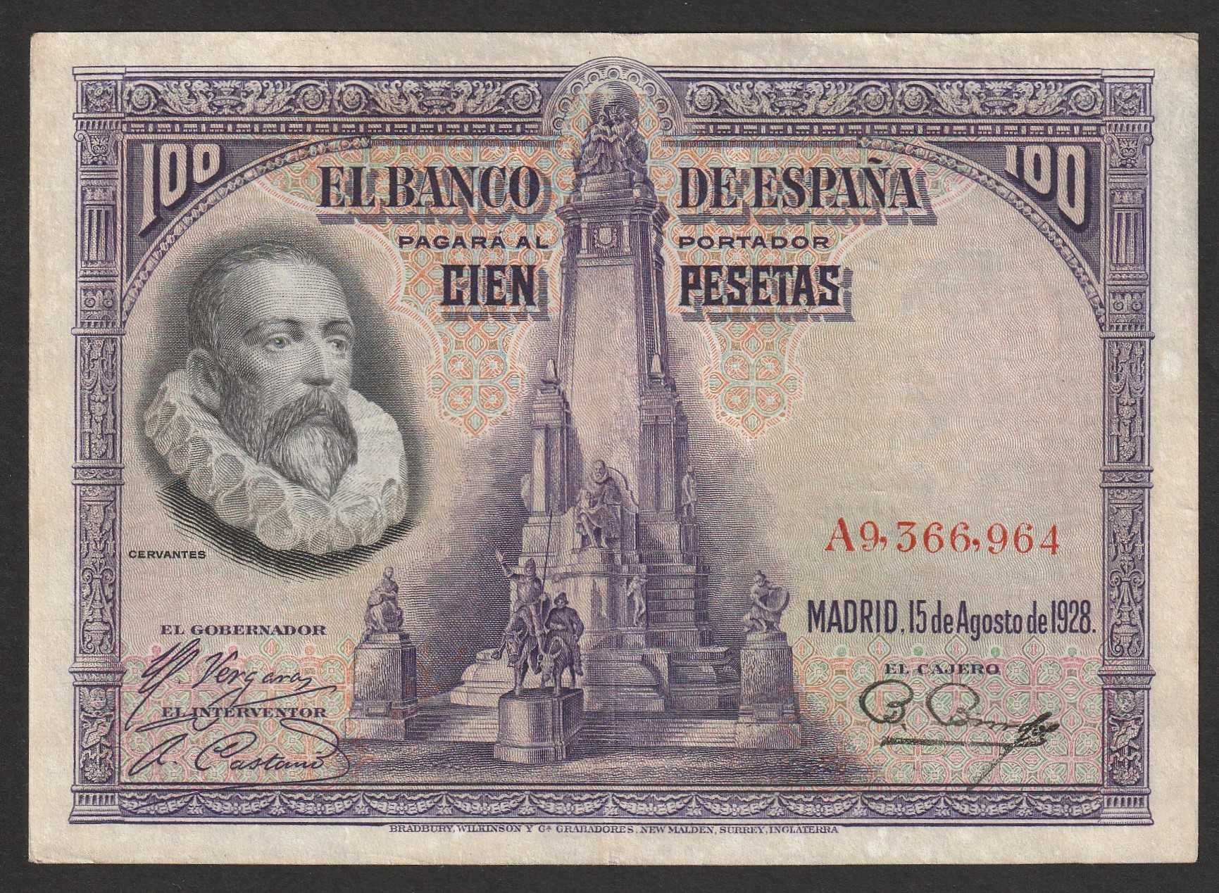 Hiszpania 100 peset 1928 - Cervantes