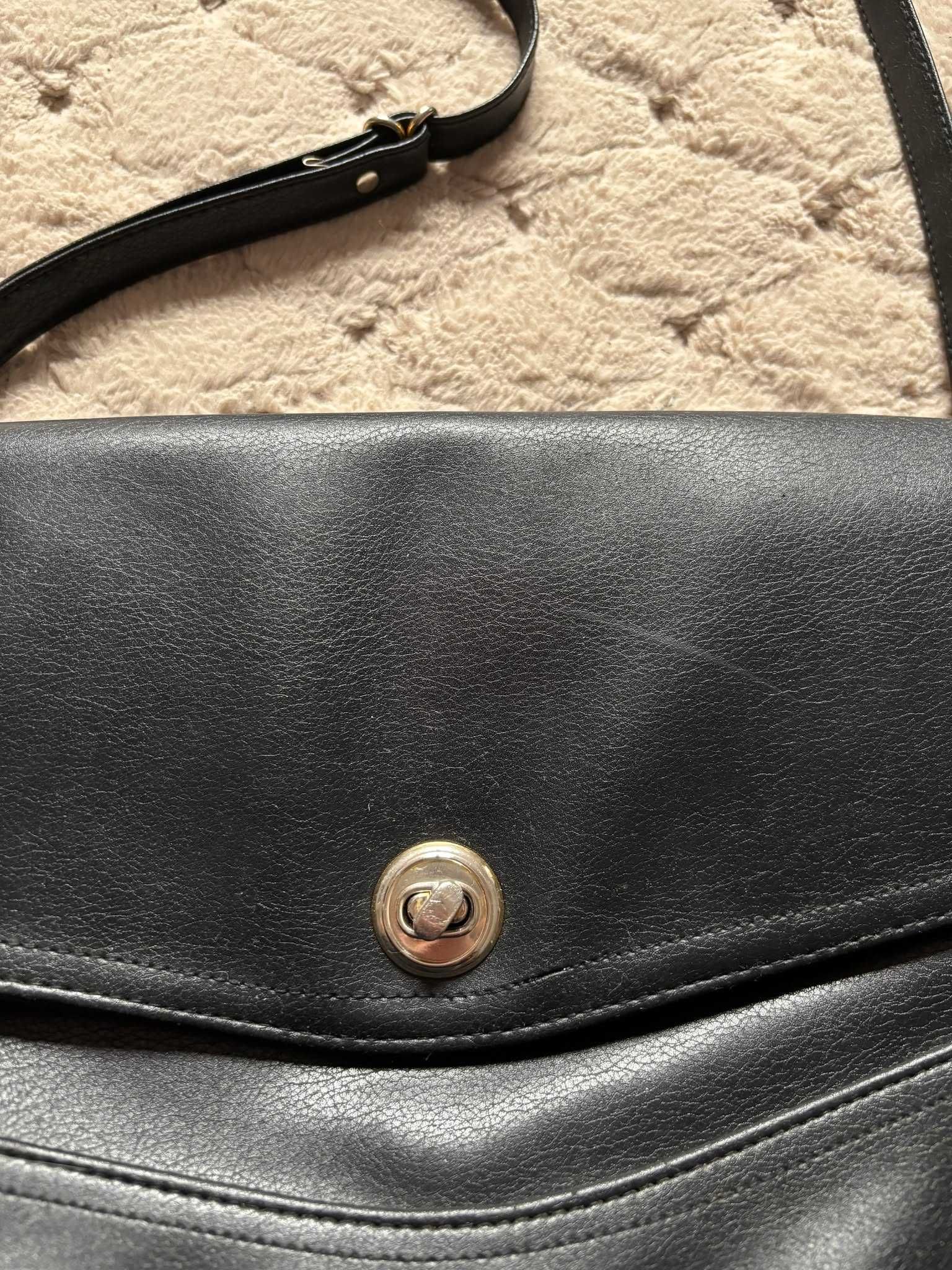 Czarna elegancka skórzana torba torebka na ramię vintage listonoszka