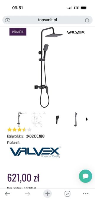 Bateria prysznicowa valvex