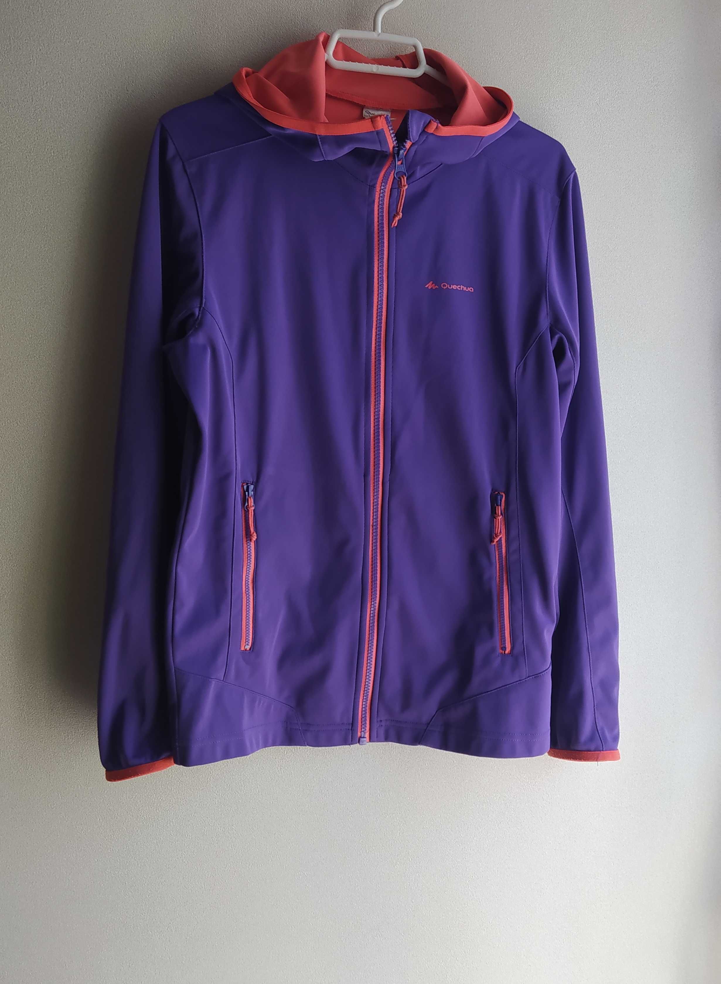 Quechua Kurtka Softshell z kapturem fiolet+pomarańcz rozm.158/164