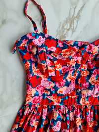 Lipsy London sukienka letnia na lato kwiaty czerwona gorsetowa M 38