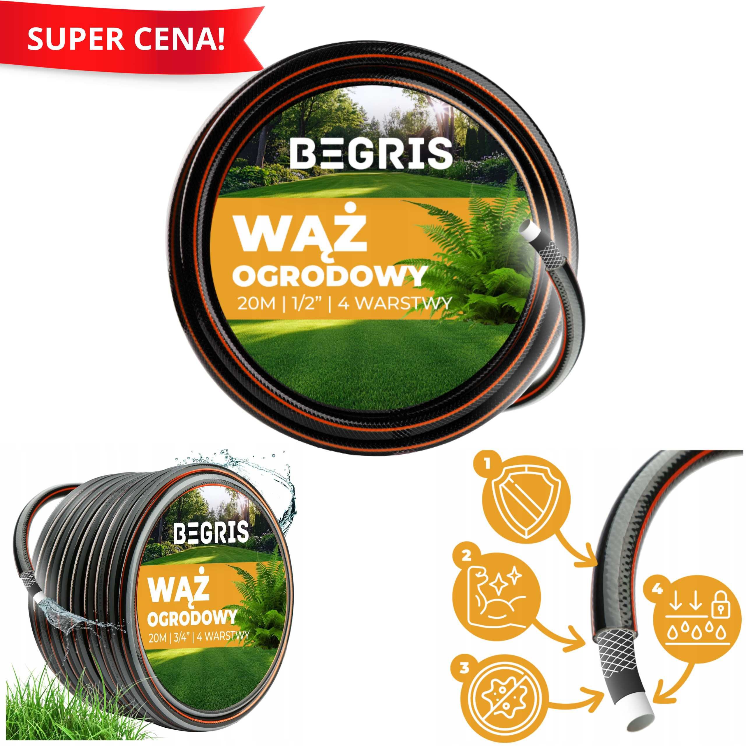 Wąż ogrodowy 4 warstwowy zwijany mocny 20M 3/4 gumowy produkcja Polska