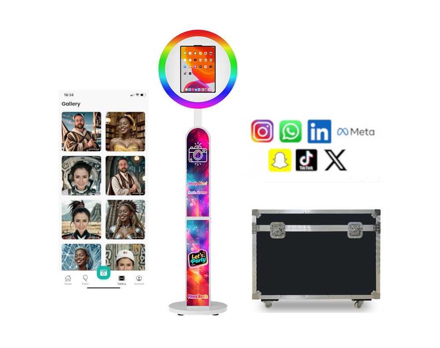 Fotobudka AI na tablet / IPada z podświetleniem LED RGB + walizka tran