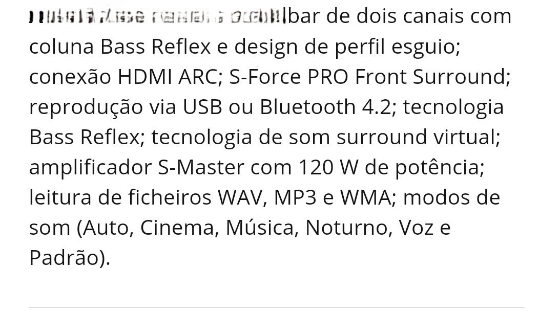 Soundbar Sony com comando e painel touch