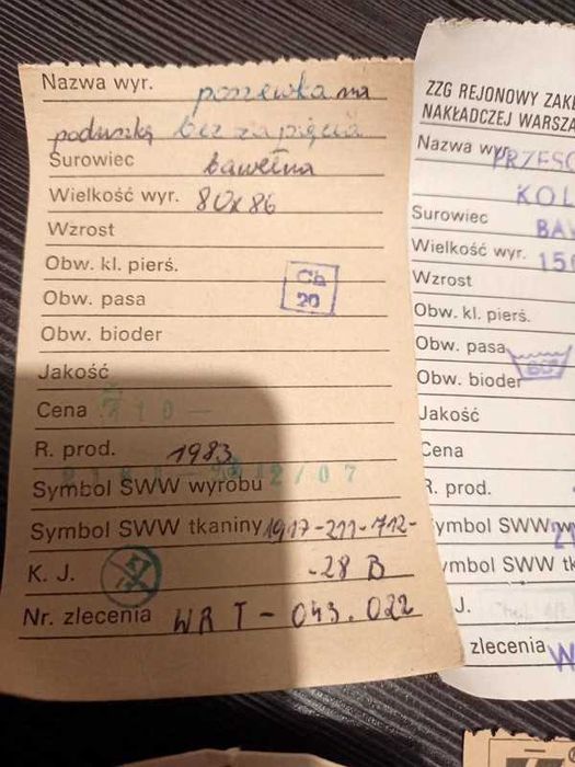 Zabytek kartki metki od poszewek vintage PRL