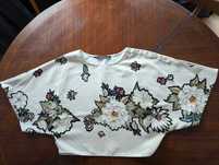 Camisola Branca Zara - Tamanho XS - Estampada e Mangas Largas