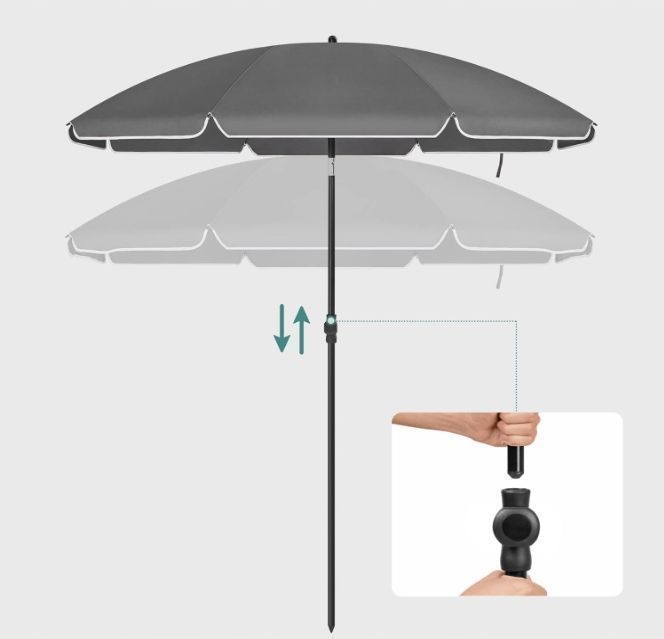 Songmics Parasol Na Plażę, Ø 160 Cm, Parasol Ogrodowy Gpu060G01 Szary