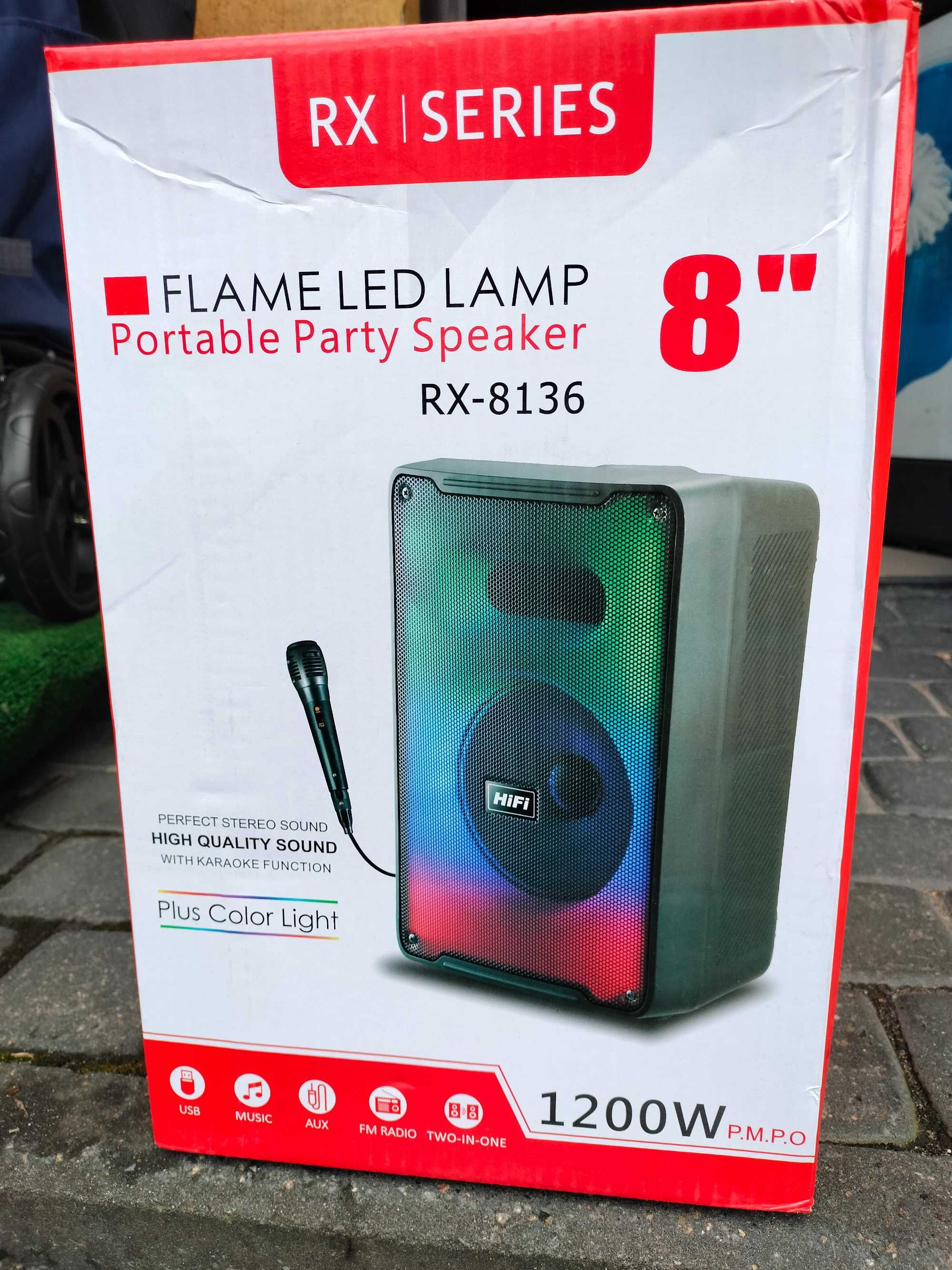 Mocny GŁOŚNIK BLUETOOTH bezprzewodowy + MIKROFON Boombox Usb Sd Aux