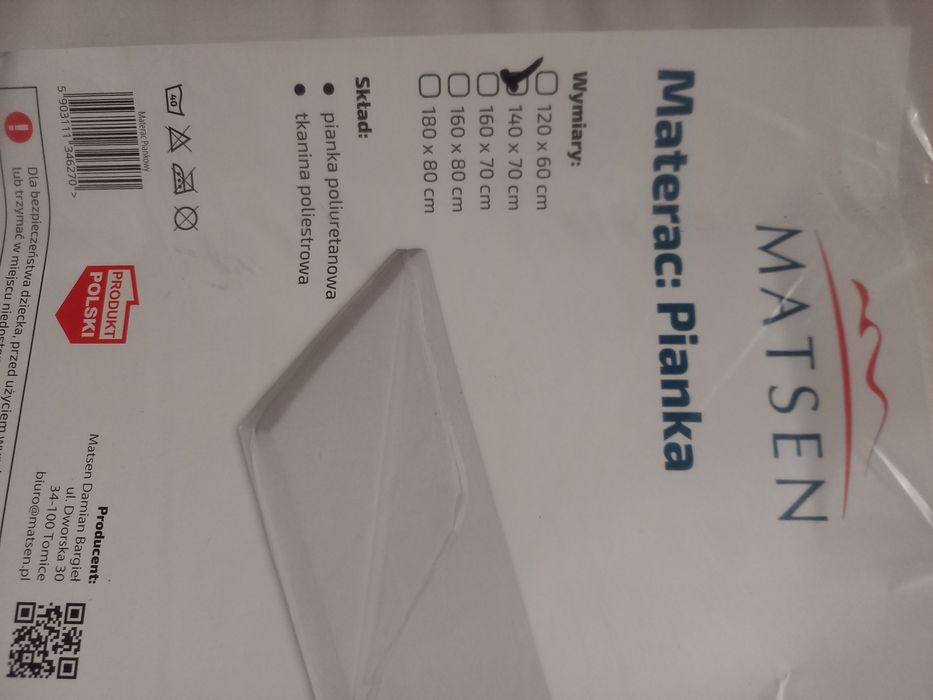 Materac pianka 140/70