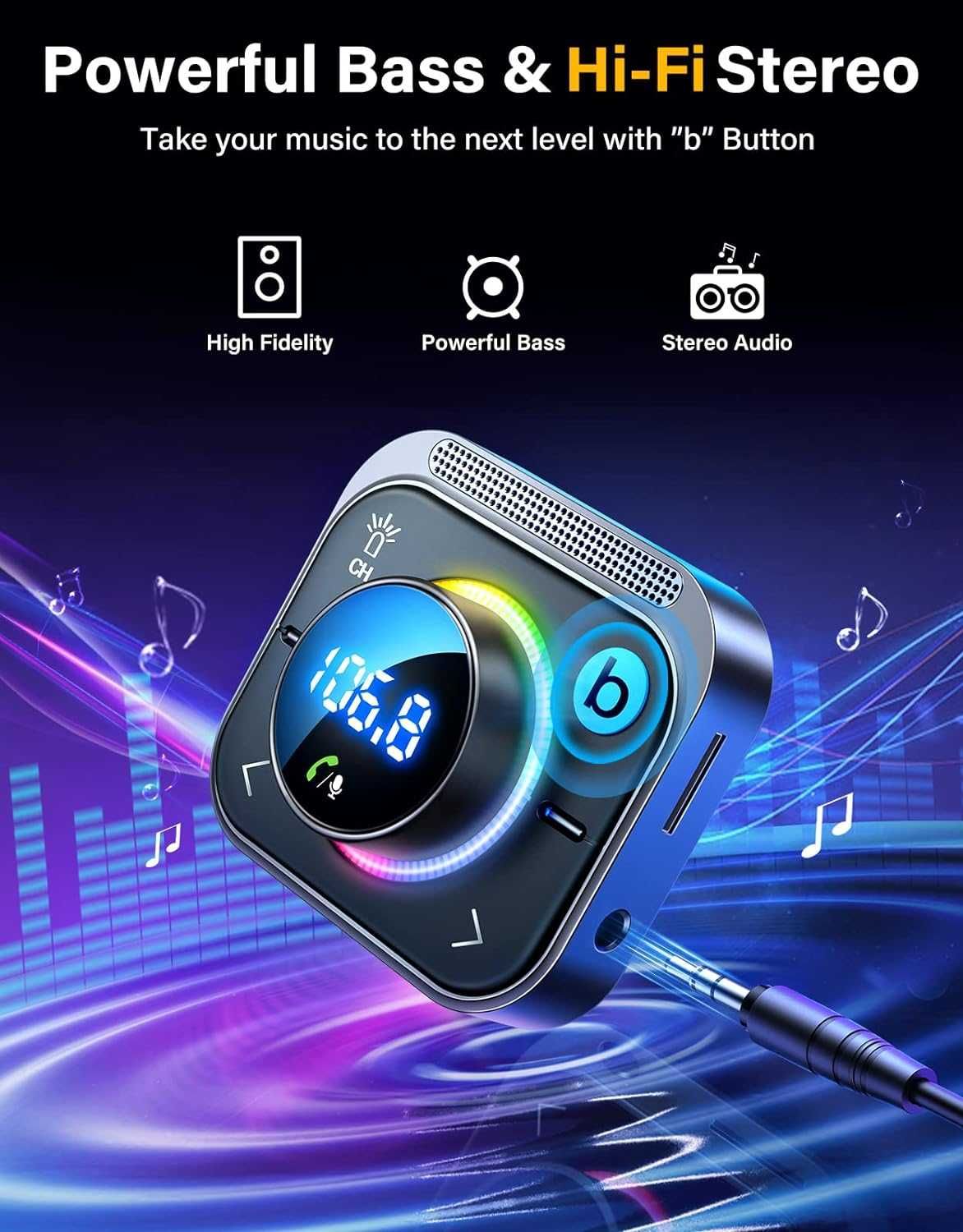 Bluetooth adapter 5.3 FM/AUX do samochodu Joyroom SPP270