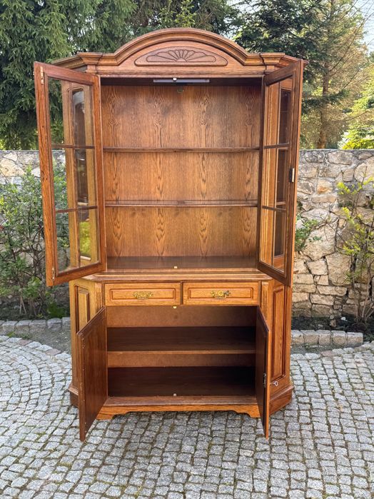 Kredens Witryna dębowa biblioteczka komoda z nadstawką 2002 r drewno