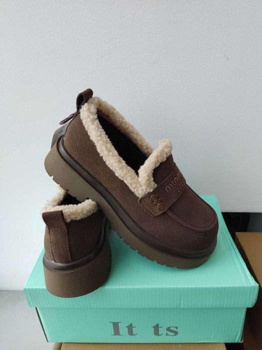 Утеплені лофери коричневі, натур. замша, зимние лоферы зима 36-41р