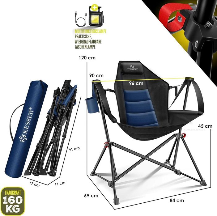 Składane Krzesło Wędkarskie Bujane 160 KG KESSER