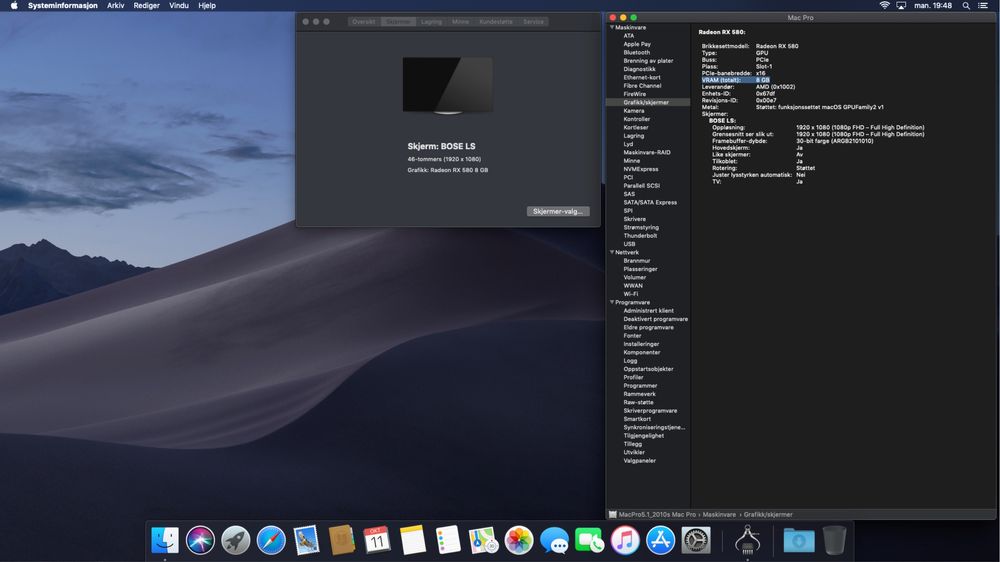 Mac Pro 5.1 mid 2010 12 rdzeni 64GB ram Radeon RX580 Sapphire Plus 8GB