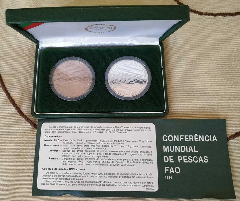 Estojo 2 moedas Conferência Mundias de Pescas FAO (BNC+Prata Proof)