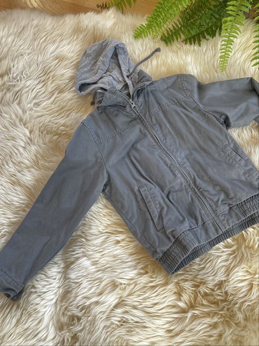 Kurtka dziecięca, szara, z kapturem, rozmiar 122 / 128