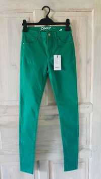 Zielone spodnie jeansy skinny fit Only S