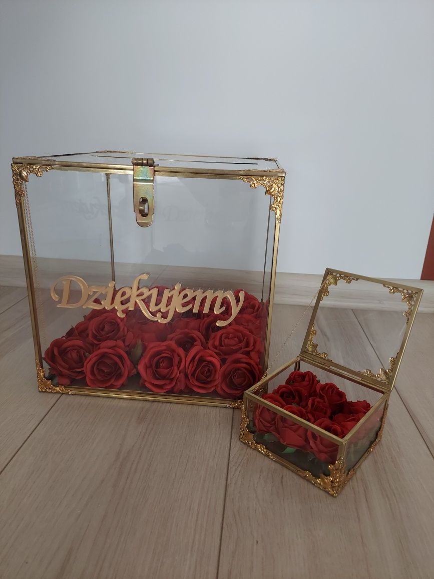 Pudełko na koperty i obrączki złote szklane