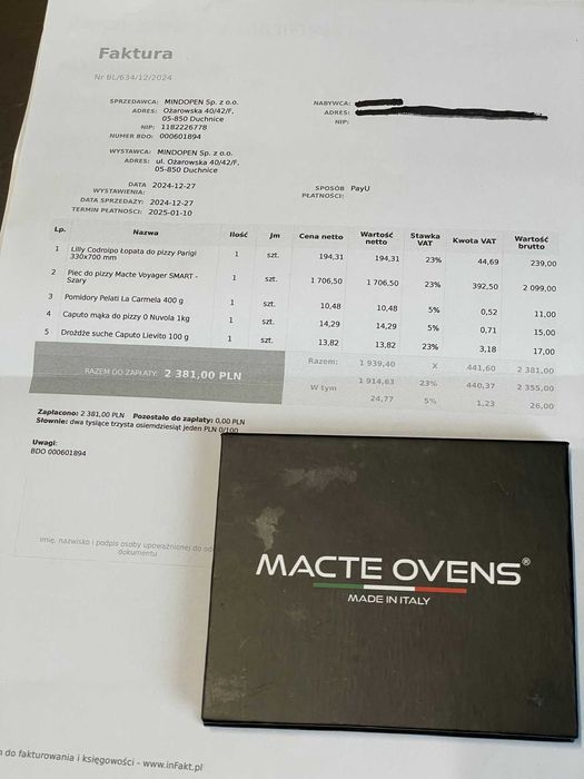 PIEC do Pizzy PIEKARNIK Macte Voyager SMART płyta BISCOTTO biały 455°C