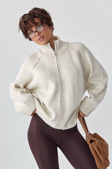 В'язаний жіночий кардиган на блискавці, тепла жіноча кофта на змейке