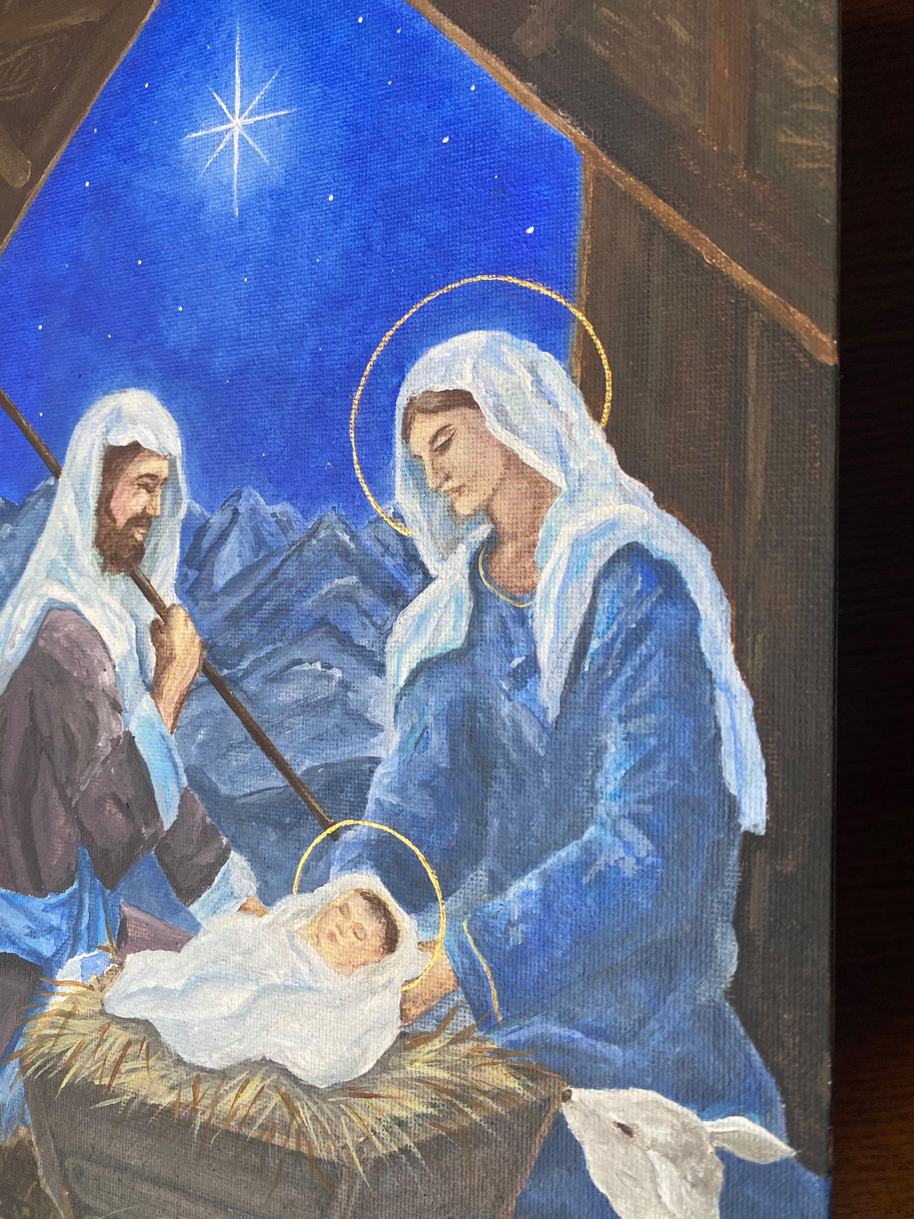 Ręcznie wykonany obraz przedstawiający narodziny Jezusa