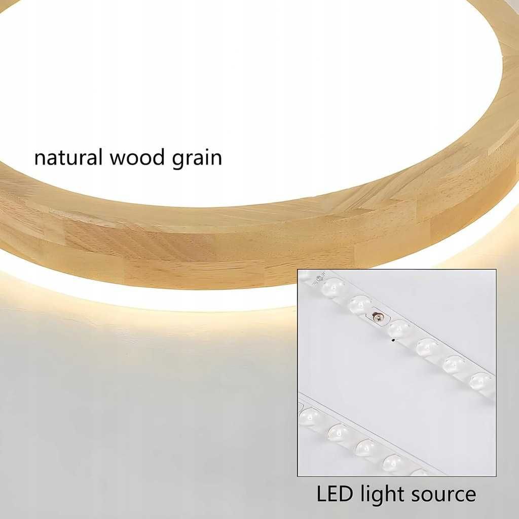 YYUTLUO lampa LED Ø50 cm – okrągła, drewniana, ściemniana pilotem, 36W