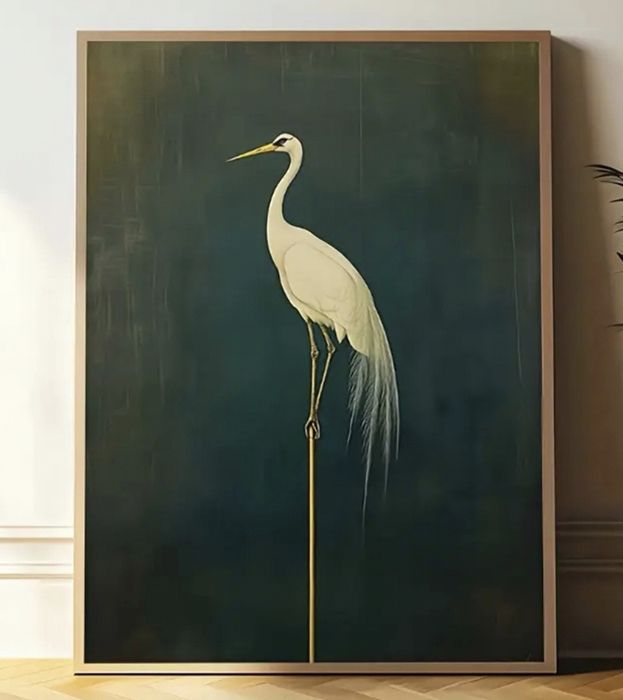 Plakat na materiale winylowym 40x50 Japoński żuraw butelkowa zieleń