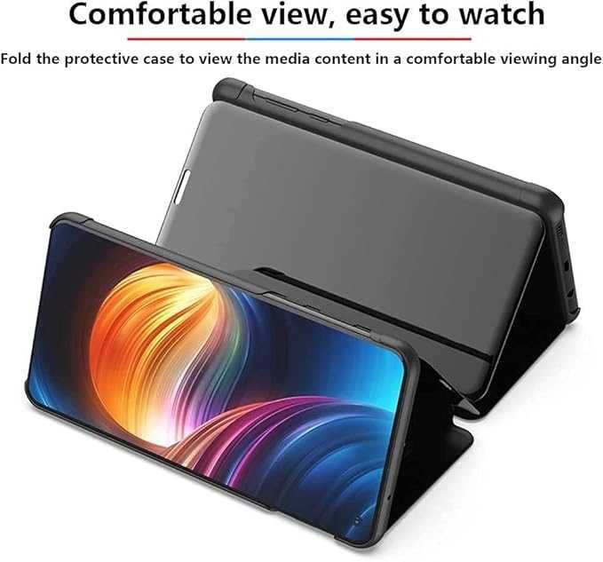 Lustrzane etui z klapką do Poco F5 5G / Redmi Note 12 Turbo czarny