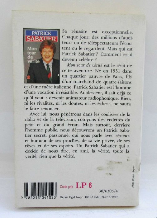 Livro Mon tour de verité, Patrick Sabatier 1987