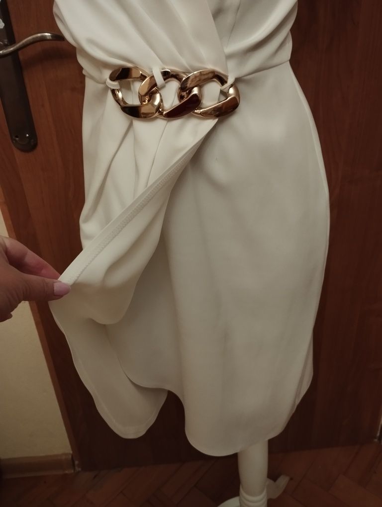 Nowa sukienka biała elegancka kopertowa 40 L na komunię wesele ślub