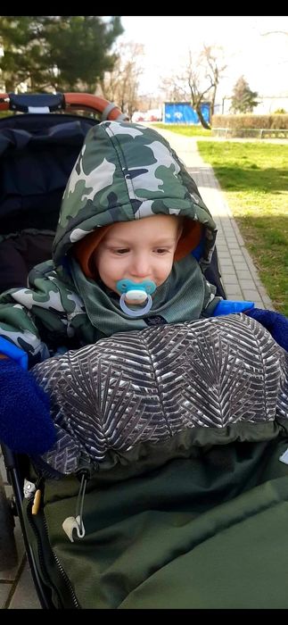 Śpiworek do wózka, BEZTROSKA, khaki z futrem