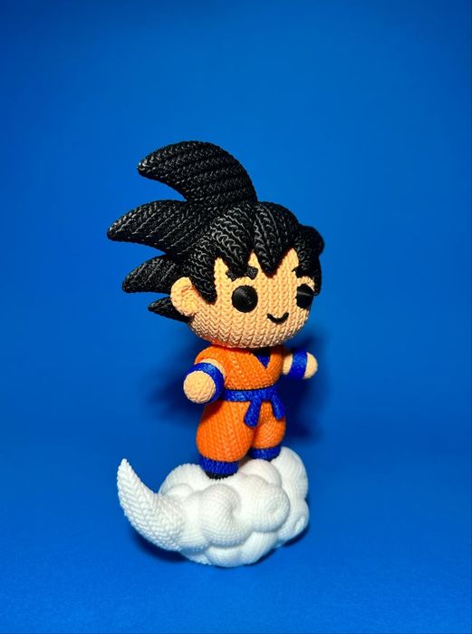 Goku surfando em nuvem - efeito crochê