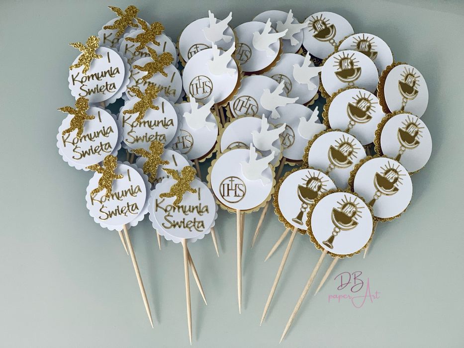 Pilery na muffinki I Komunia Święta 30 szt złote